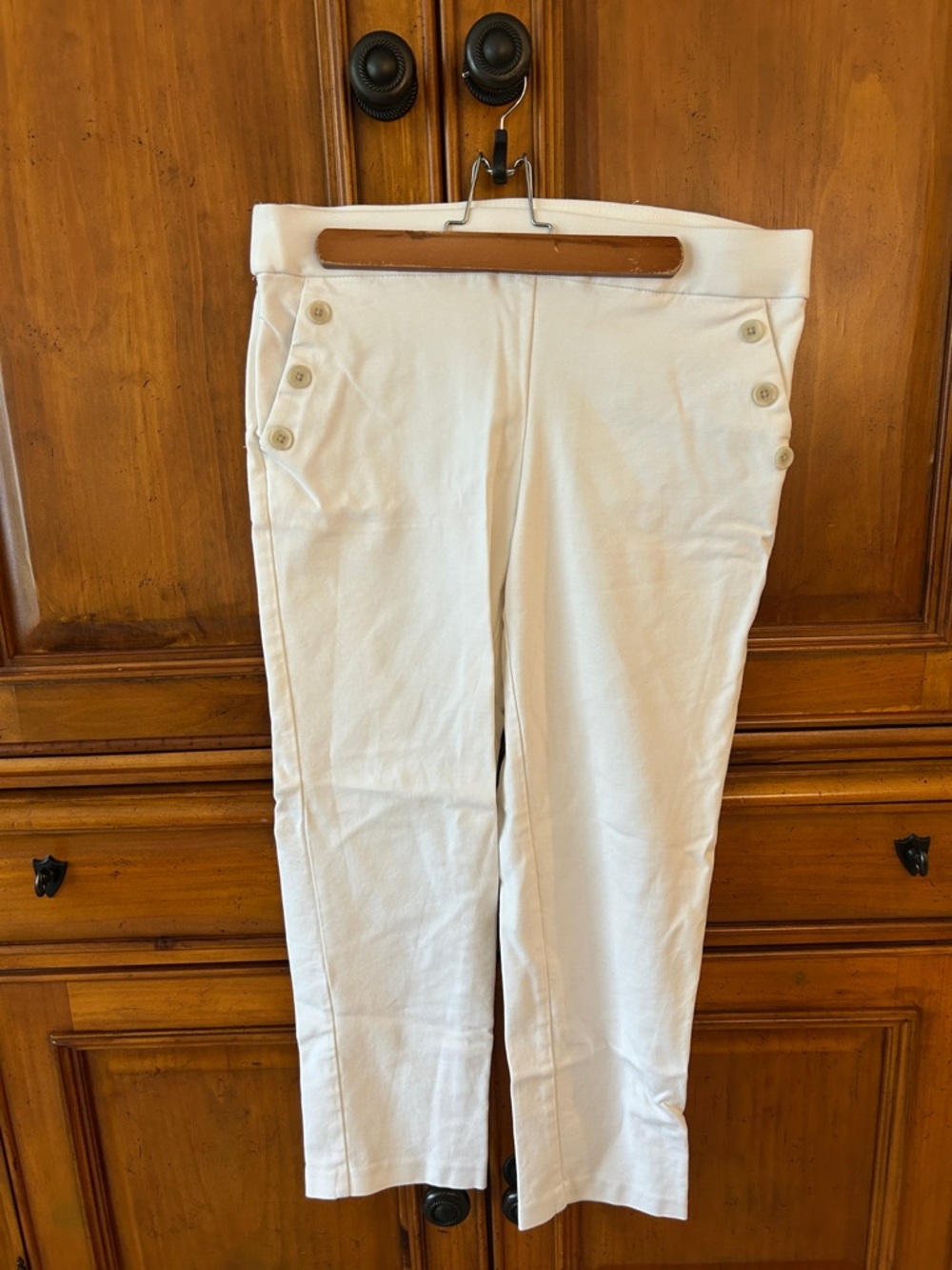 Christopher & Banks White Straight-Leg Pull-On Pants with Button Hip Detail